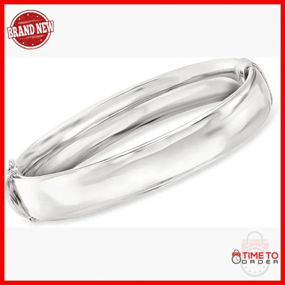 Sterling Silver Bangle Bracelet 12mm Clasp-Free Polished Women's Jewelry